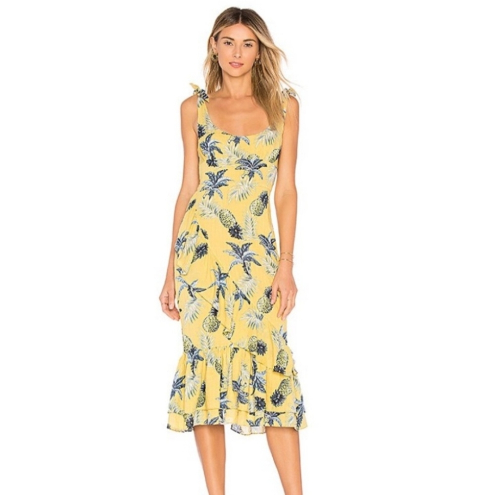 MAJORELLE Yellow and Blue Midi Dress